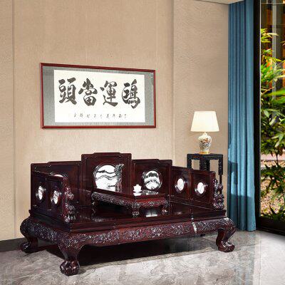 蕴秀阁红木罗汉床赞比亚血檀雕花罗汉榻雕狮罗汉沙发明清家具沙发