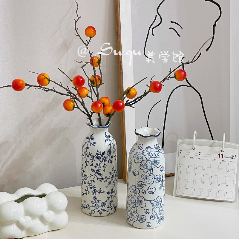 复古青花瓷新中式陶瓷小花瓶桌面摆件客厅O插花装饰品轻奢高级感