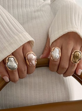 不规则巴洛克异形k仿珍珠戒指欧美复古个性时尚模特写真拍照食指