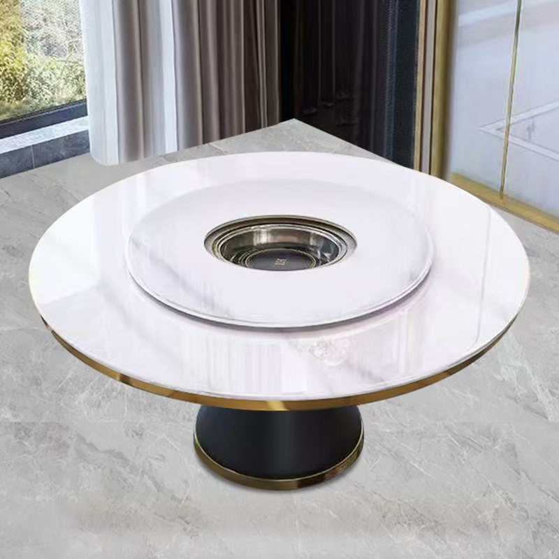 岩板圆桌餐桌电磁炉火锅桌大理石椅组合商用饭Q店带转盘圆形圆桌