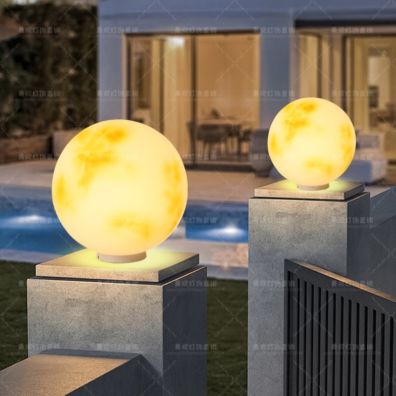 户外防水太阳能柱头灯花r园别墅庭院圆形接电月球灯大门围墙柱子