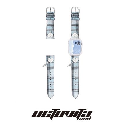 原创蓝色格纹爱心铆钉个性iwatch8表带S9S76SEO创意新款41mm44mm