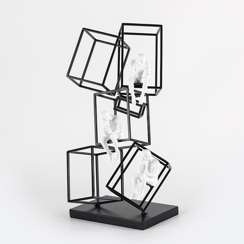 现代简约抽c象人物摆件金属艺术思考者造型酒店大堂玄关样板房饰