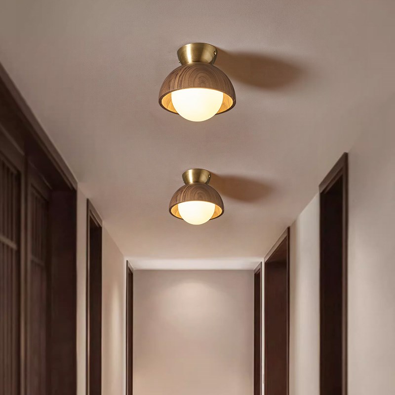 中山灯饰过道f灯玄关灯阳台吸顶灯胡桃木个性民宿新中式灯具