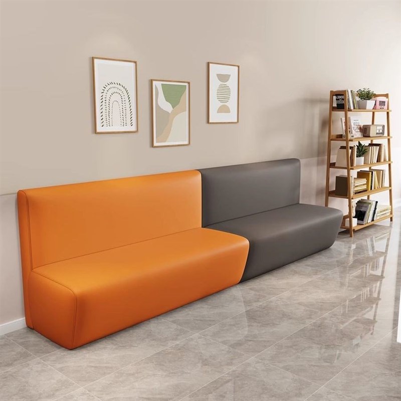 早教培训机构卡座家长等候休息区商D场接待靠背直排长条沙发凳组