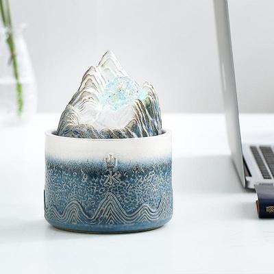 山水陶瓷流水摆件茶室茶台禅意假山转运球喷泉流水器手绘-陶瓷