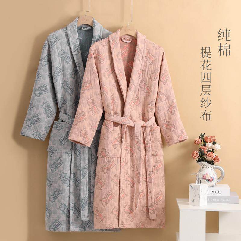 纯棉浴袍四层纱布秋冬厚款男女酒店浴衣情侣棉纱睡袍日式家居服