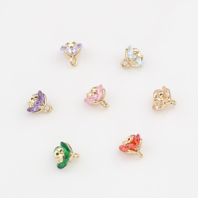 18k保色铜包边微镶锆石稀土8mm玫瑰花H心diy手工耳环手链吊坠配件