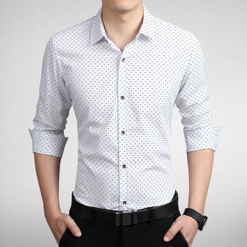 Spring Autumn Mens Casual Printed Shirt Long Sleeve Slim Fit