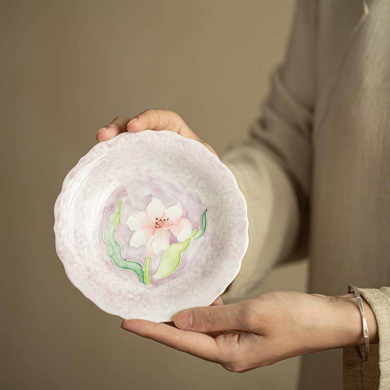 纯手绘手工堆雕百合壶承茶托盘大杯垫茶具摆件点心盘陶瓷茶具配件,电子元器件市场,其它元器件,淘宝优惠券,粉丝福利购,淘宝优惠卷