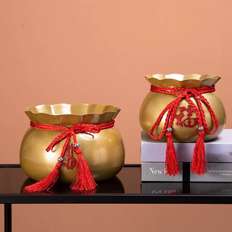 中国风金色花器花瓶花盆福桶聚宝盆酒店花店居家客厅装饰摆件