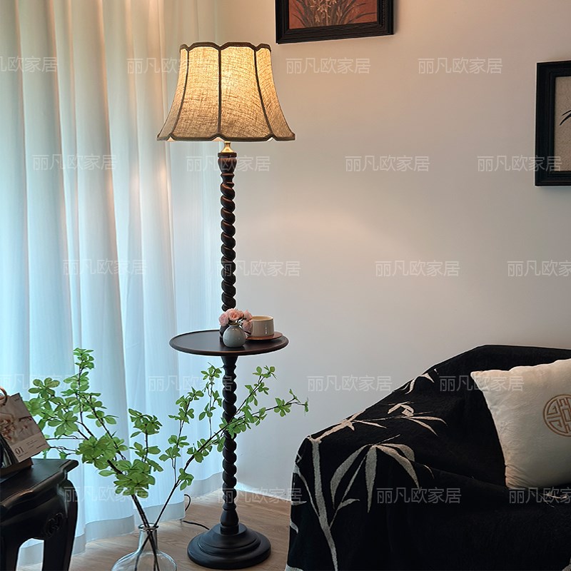 法式客厅落地g灯置物一体沙发边轻奢实木简约复古卧室床头柜氛围