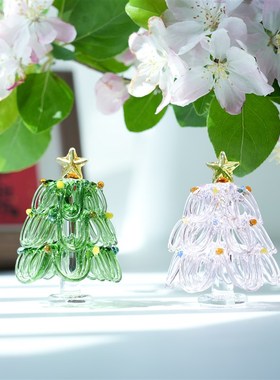 淄博琉璃拉丝圣诞树摆件r纯手工挂丝粉色少女心桌面摆放装饰品礼