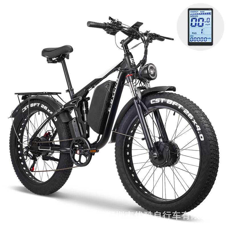 E-BYCCO 双电机电动自行车 铝合金助力车 7速26寸电动山地自行车