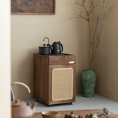 北美黑胡桃木茶桌侧边柜家用移动小户型客厅茶台烧水壶一体茶水柜