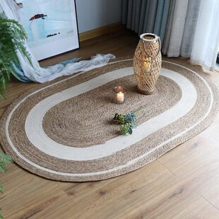 藤编蒲草草绳椭圆形地毯地垫卧室民宿酒店样板间装饰垫子摄影网红