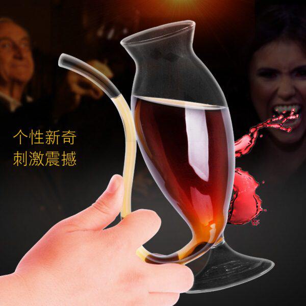创意吸血鬼杯鸡尾酒杯耐热透明吸管玻璃杯子网红猫尾杯灵鼠饮料杯