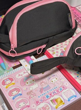 MANCHE原创黑粉系列笔袋简x约拼接大容量化妆包桌面收纳学生文具