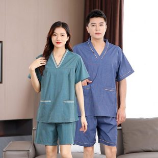 汗蒸服男苎麻足疗情侣女款浴衣按摩家居睡衣不起摺大码洗浴温泉