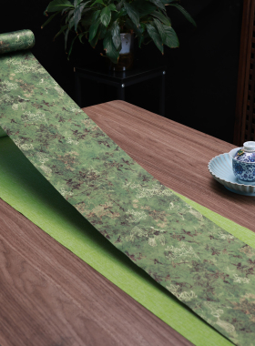 新中式绿色茶席茶防水双面桌旗茶旗垫轻奢侘寂禅意风桌垫长桌布