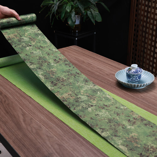 新中式绿色茶席茶防水双面桌旗