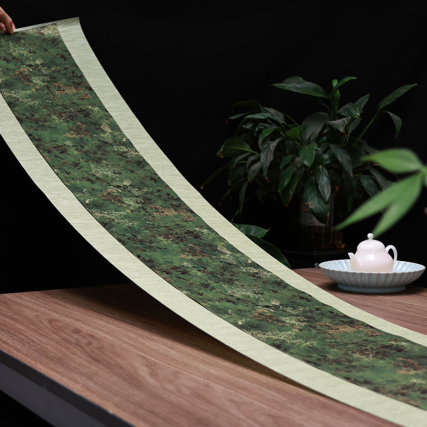 高端茶席绿色茶旗桌垫布茶桌布