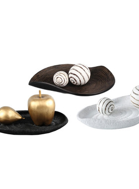 现代简约树脂珊瑚纹肌理果盘圆球组合茶几L摆件样板间客厅托盘装