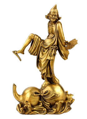 黄铜济公和尚摆件o降龙罗汉家居工艺品笑佛葫芦摆设