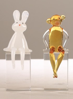 轻奢琉璃艺术动h物摆件现代客厅办公室书房装饰乔迁书桌工艺品礼