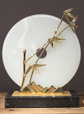 纯铜新中式玉石摆件客厅酒柜轻奢装D饰博古架玄关书房摆设竹平安