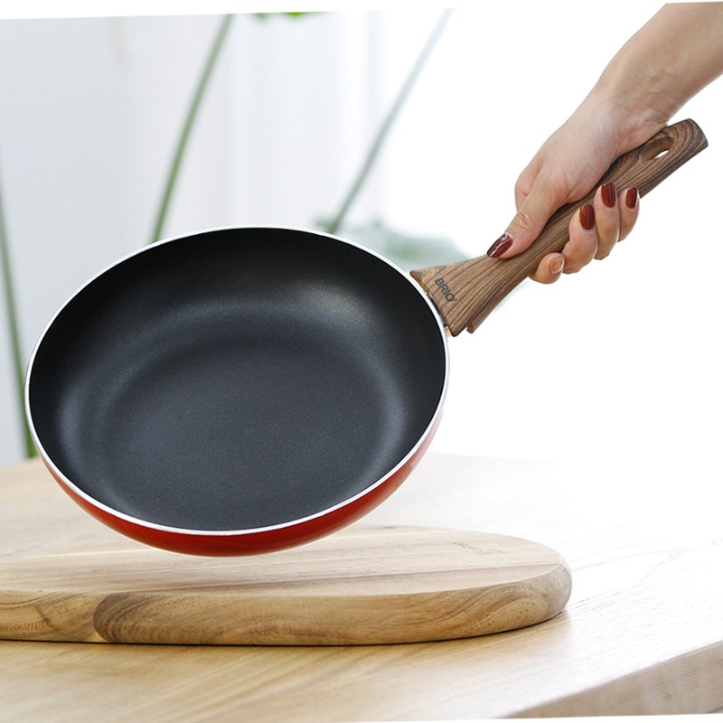 26cm平底不沾锅m早餐锅牛排煎锅电磁炉通用木纹手户外野餐煎炒锅