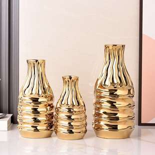 约现代轻奢时尚 饰工艺品摆件钟秀 电镀金银色陶瓷花瓶花器家居装