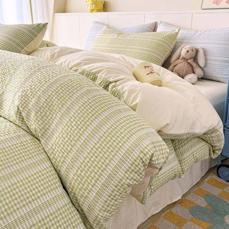 2025新款针织棉泡泡纱简单款四件套 单被套 床单款床笠款-床拍