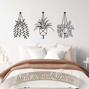 3件简约花瓶花朵标志墙壁艺术装 饰植物盆栽艺术雕塑 饰悬挂铁墙装