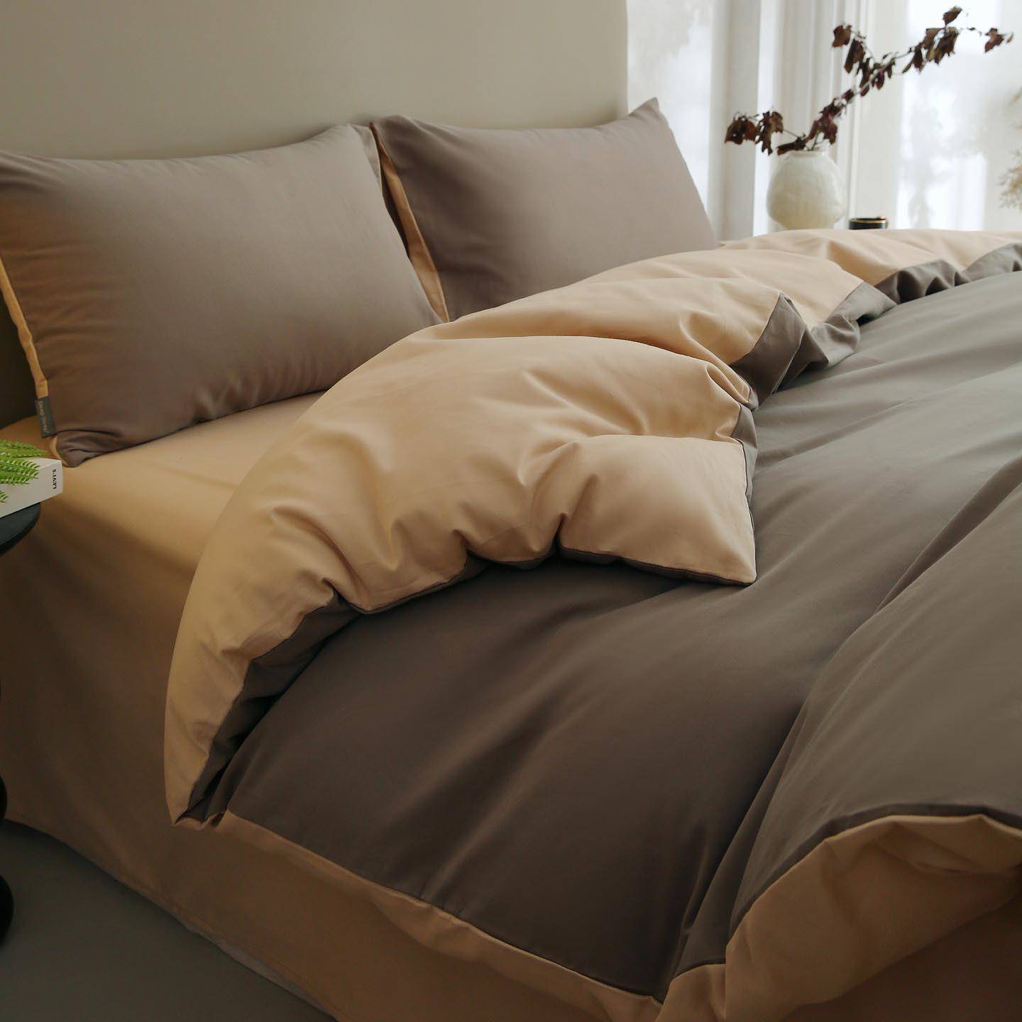 纯色A类100支长绒棉纯棉磨毛四件套秋冬加厚保暖全棉床单被套