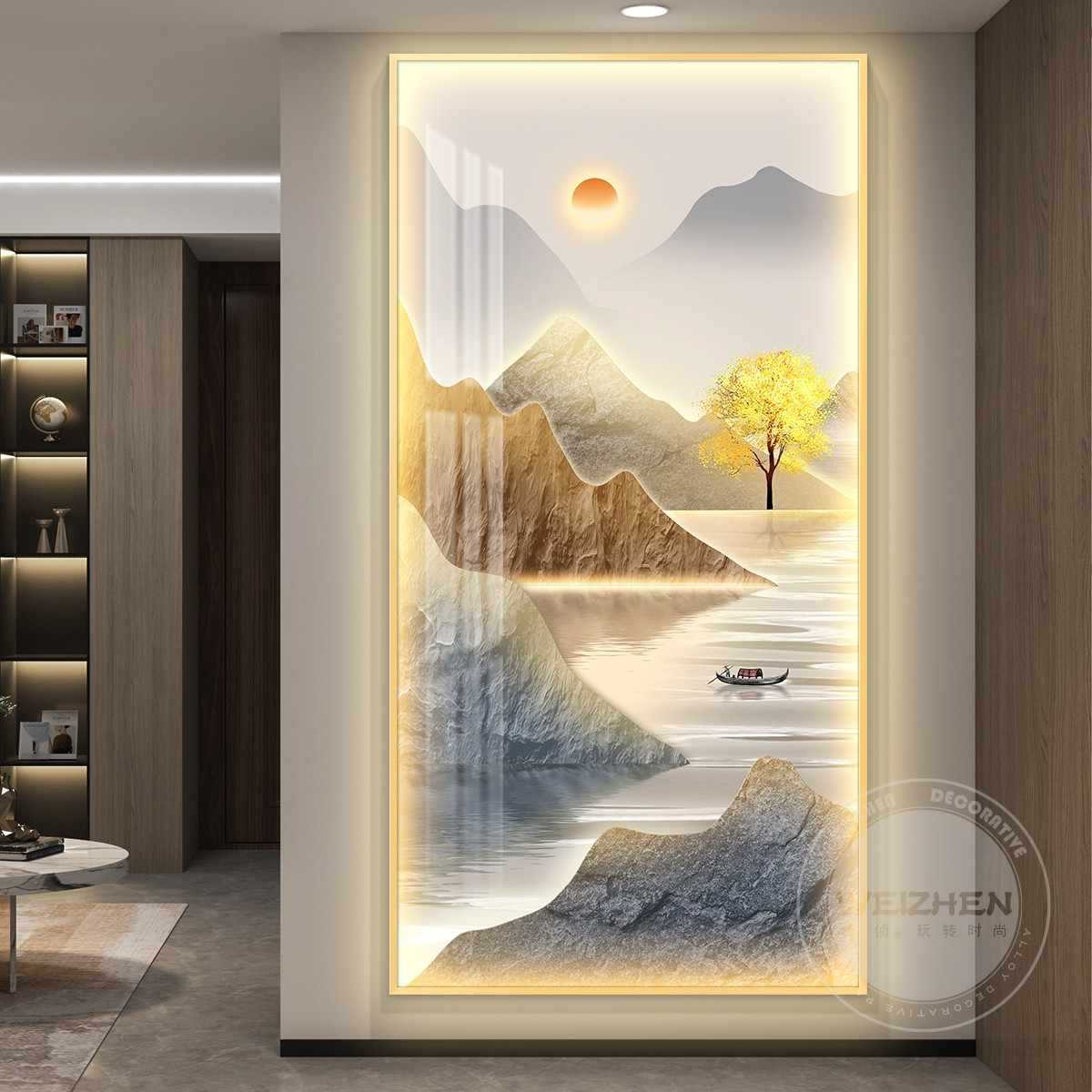 led带灯入户玄关装饰画走廊过道挂画壁画简约现代山水画LED灯画