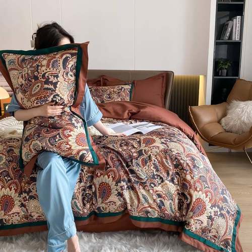 A94美式复古风120S支匹马棉四件套纯棉欧式纹样被套床单床上