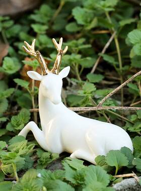 一路鹿平安白瓷小鹿公仔汽车车载摆件平安挂件茶宠摆件精品茶道玩