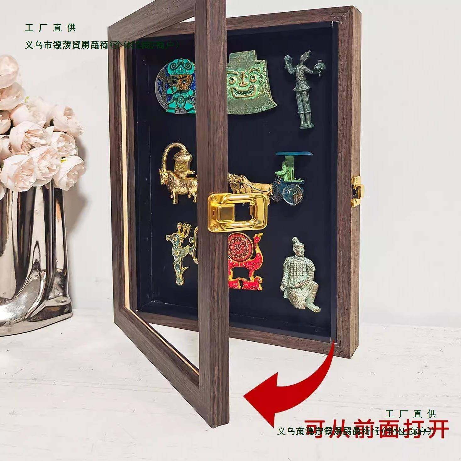 博物馆冰箱贴展示框磁吸磁力收纳收藏展示板黑板翻盖实木相框通用