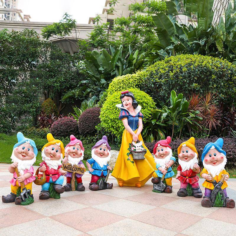 玻璃钢园白雪公主小矮人雕户塑幼儿景观摆件外卡通公园园花童话公