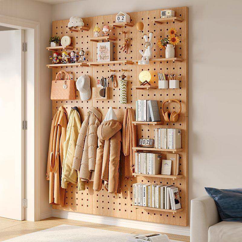 实木洞洞板置物架玄关墙面墙上挂板入户儿童房收纳墙壁展示架包邮