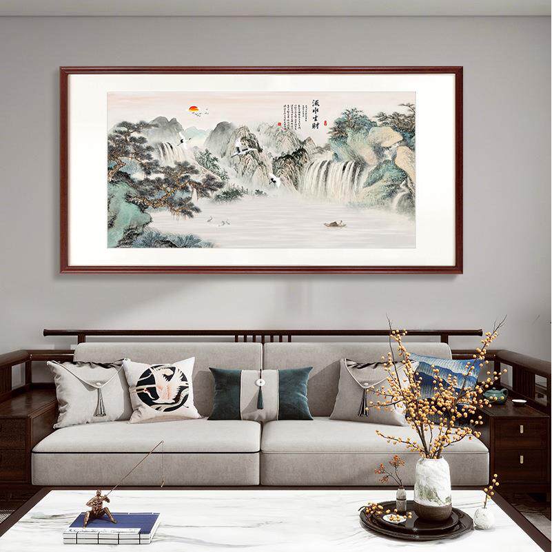 《流水生财》新中式客厅装饰画玄关走廊国风壁画书房茶室山水挂画