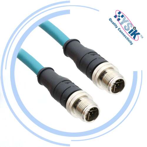 M12连接器 8pin X-code  公弯头转RJ45水晶头成型屏蔽型插头