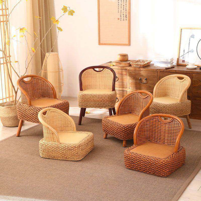 藤椅藤编榻榻米靠背椅椅ZUC阳台座茶室木无腿椅实小椅子闲家用矮