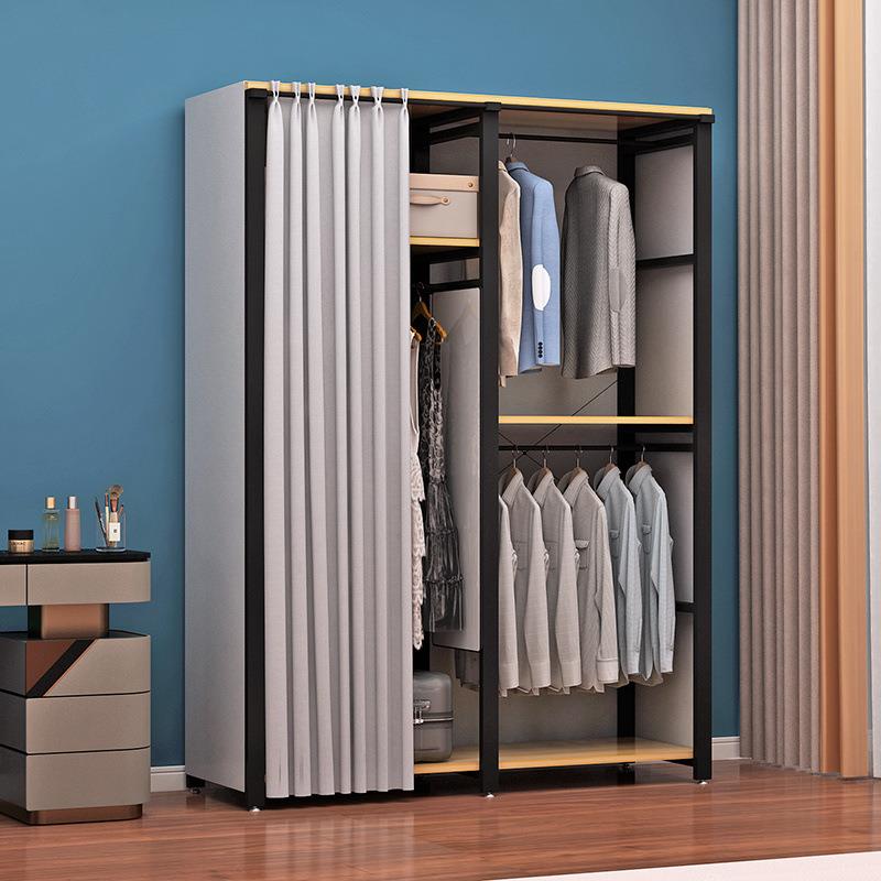 落地式防灰尘简易衣柜卧室收纳落地衣架客厅落地带布帘衣帽架包邮