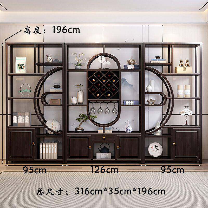 新中式实木博古架多宝阁书架柜橡木多宝阁茶室置物架免安装