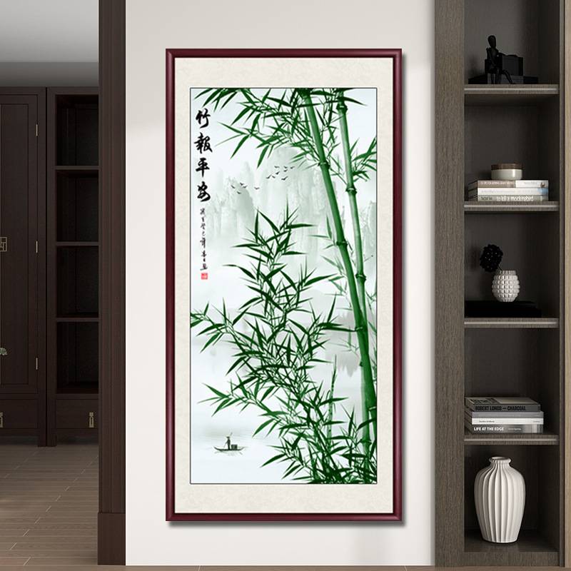 竹报平安竹子水墨画入户玄关装饰画客厅挂画花鸟国画中式竖版壁画