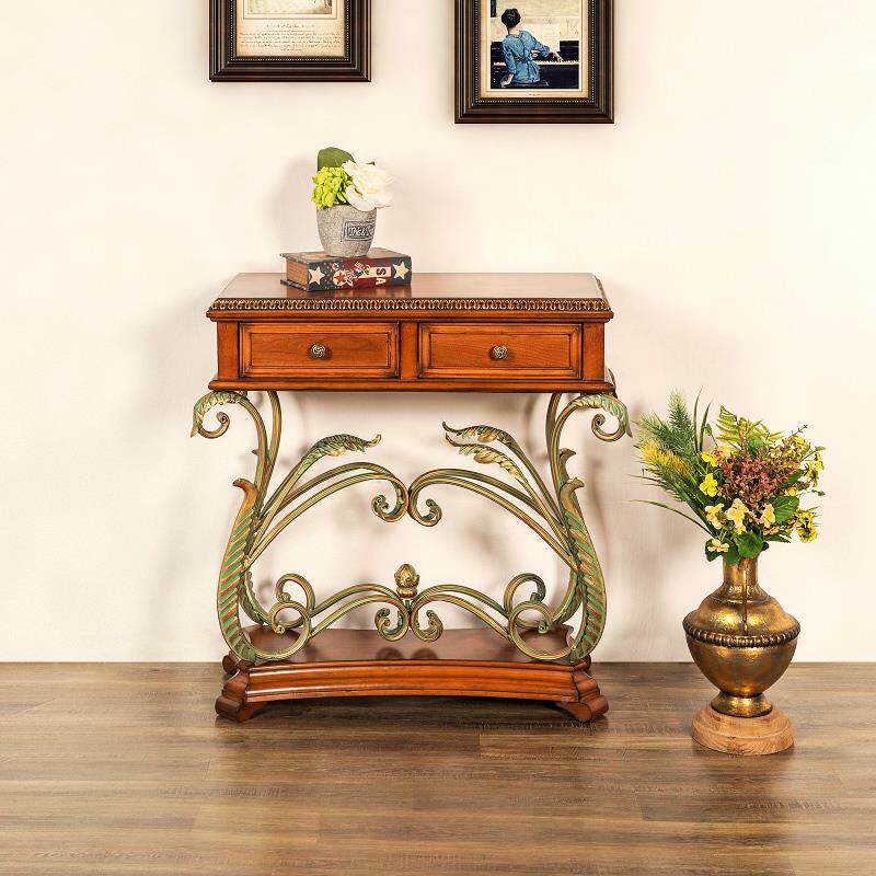 美式复古实木置边几客厅沙发边柜G02017中边古风侧柜角架几小桌子