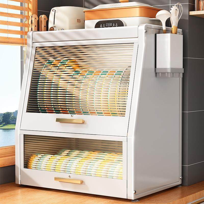 家用厨房双层碗柜碗筷收纳盒台面带盖装碗碟盘沥水碗收纳架置物架,厨房/烹饪用具,抹布架/厨房清洁收纳架,淘宝优惠券,粉丝福利购,淘宝优惠卷