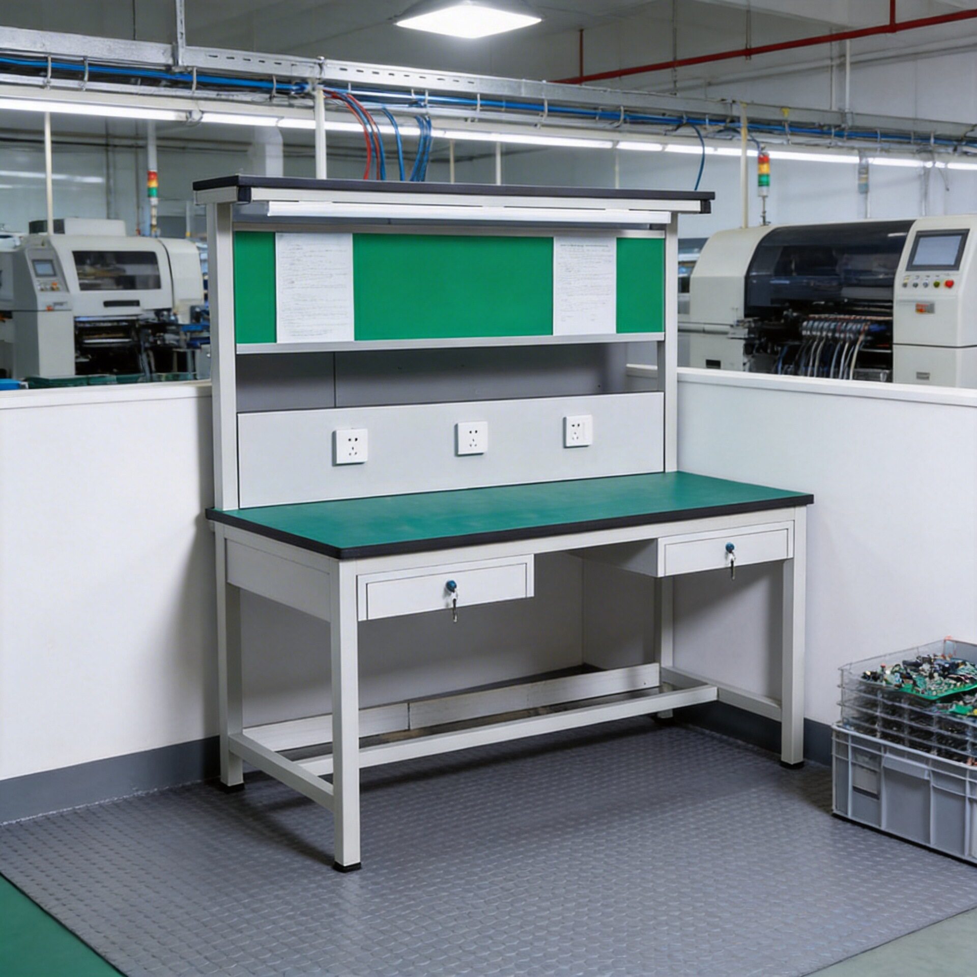 防静电工作台流水线操作桌带灯架操作台多功能车间防静电工作台